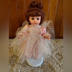 Rare madame Alexander “glitter girl” collectible 8” doll with Kaiser doll stand